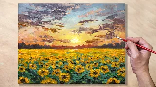 Acrylic Painting Sunflower Field Sunset (Re-upload)