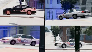 BeamNG.drive Belasco City Police responding x4 (CVPI x2, Bastion PPV, GMPI (Slicktop)