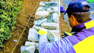 NATURSTEIN HANGMAUER |GRAUWACKE VERMÖRTELT PROFI MAURER TIPPS |STEINHAUER BAUSTELLE,ARBEIT ANLEITUNG