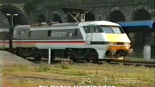 Class 91 in the old Bradford Forster Square July 1989 Departs with 47650 hauling maybe the last one.