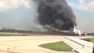 Boeing 767 engine catches fire