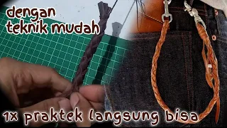 membuat tali dompet kulit kepang || making braide leather chain for wallet