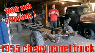 building new frame for my 1955 chevy panel truck- welding an S10 front clip onto a 55-59 rear frame