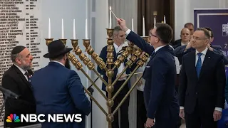 Polish Hanukkah candles relit after far-right fire extinguisher incident