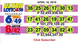 PCSO LOTTO RESULTS TODAY APRIL 16, 2019 (TUESDAY) 6/42,6/49,6/58