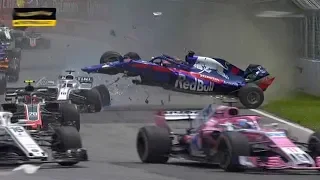 LANCE STROLL AND BRENDON HARTLEY TERRIBLE CRASH AT CANADIAN GP 2018