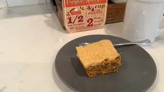 let’s make easy pumpkin spice cake with pumpkin spice frosting.My aunt wouldn’t let us eat frosting!