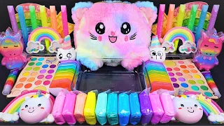 CAT Rainbow Slime Mixing Random Cute, shiny things into slime #ASMR #Satisfying #slimevideos #슬라임