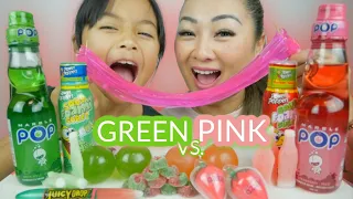 GREEN vs. PINK CANDY *Sour Foam Suret, Marble POP, Juicy Drop, Popping Jelly & Noodle Jelly | N.E