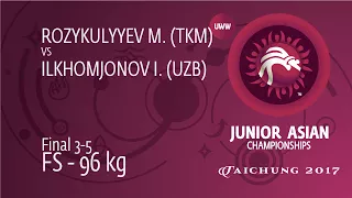 BRONZE FS - 96 kg: I. ILKHOMJONOV (UZB) df. M. ROZYKULYYEV (TKM), 7-4