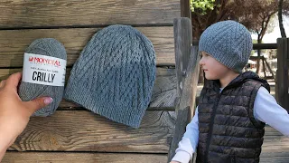 Шапочка теневым рисунком спицами ⚔ Boys hat zigzag knitting pattern