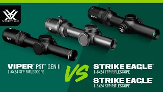 Strike Eagle® 1-8x24 FFP vs Strike Eagle® 1-8x24 SFP vs Viper® PST Gen II 1-6x24 - FAQ