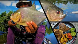 Deadly Piranha Catch Clean & Cook - Fishing in a Piranha invested lake