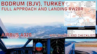 BODRUM (BJV) | Full approach and landing runway 28R | Cockpit + charts + checklists | Airbus A320