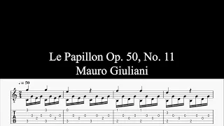 Le Papillon Op. 50, N. 11 Guitar Tablature and Notation Play Along in HD