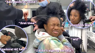 BLACK GIRL GETS NATURAL HAIR DONE IN CHINA 🇨🇳😱 | silk press on natural 4C hair gone wrong ❌😭