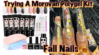 Trying A Morovan Polygel Kit | Lazy Girl Method | Fall Nails 🍂🖤