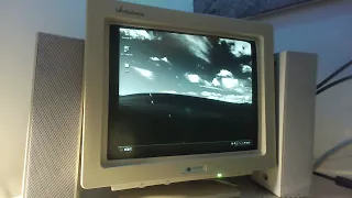 Windows XP starting up and shutting down on a monochrome CRT