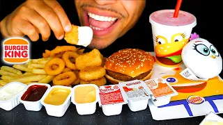 ASMR | BURGER KING CHICKEN NUGGETS CHEESEBURGERS ONION RINGS FRIES | KIDS TOY DRINK DIPPING SAUCES