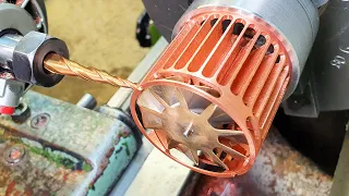Nobody believes that these are parts of a powerful flashlight. Copper radiator on a lathe.