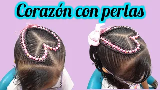 Peinado para niña en forma de corazón ♥ y decorado con perlas/PEINADO SEMIRECOGIDO CON CORAZÓN/❣️❣️