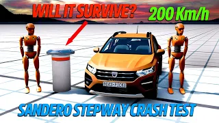 BOLLARD vs DACIA SANDERO STEPWAY 2023 Crash Test at 200 Km/h - BeamNG