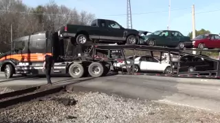 Truck stuck on RR crossing