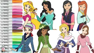 Disney Princess Color Swap Coloring Book Compilation Mulan Anna Belle Rapunzel Aurora Tiana