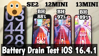 iOS 16.4 iPhone 12mini vs 13mini vs SE2 Battery Drain Test [100-0%]