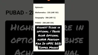 Highest Score In Optional/Which Optional Perform Better in UPSC 2021 Topper Marks 🔥🔥 #upsc #ias #ips