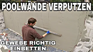 Beton - Poolwände verputzen | Armierungsgewebe richtig anbringen - So geht's