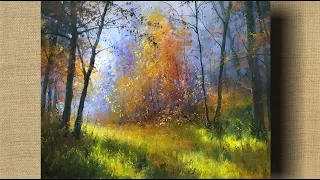 Autumn forest. How to paint autumn with oil paints. Landscape brush
