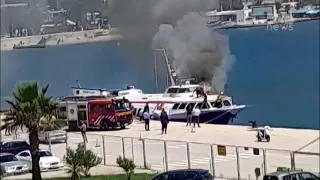 Top News/ Tymi mbulon portin e Sarandës, digjet trageti i linjës së Korfuzit