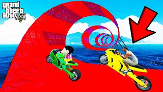 FRANKLIN TRIED IMPOSSIBLE SPIRAL LOOP MEGA RAMP PARKOUR CHALLENGE CAR BIKE GTA 5 | SHINCHAN and CHOP