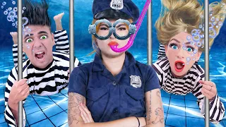 STUCK IN JAIL! LAST TO LEAVE SWIMMING POOL WINS 👮‍♀️ BOYS VS GIRLS CHALLENGE BY CRAFTY HACKS