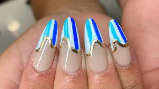 Almond Shaped Blue Nail Design | Gel-X