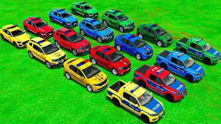 FOUR COLORS DACIA, BMW, VOLKSWAGEN POLICE CARS TRANSPORTING with TESLA TRUCKS ! FS22