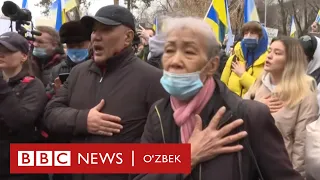 Украина уруши: Қозоқлар Россия босқинига қарши намойишга чиқишди - BBC News O'zbek yangiliklar