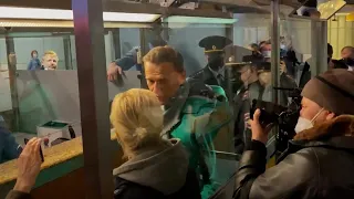 Moment Alexei Navalny detained in airport after returning to Russia