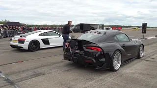 900HP Toyota GR Supra vs Audi R8 V10 Plus