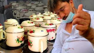 新疆厉害哥“用茶缸煮肉”，一天30头羊500碗肉，吃慢了被请走！Traditional Chinese cuisine in Xinjiang