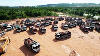 Part11, Wow! Trucks 99 Waiting To Unload, Komatsu D58E Dozer Hard Work Helping Others Dozers Broken