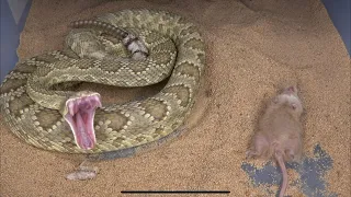 The Deadly Green Mojave Rattlesnake strikes at mouse 2 times in slow motion!