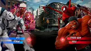 Ryu & Venom vs Spiderman & Hulk (Very Hard) Marvel vs Capcom | 4K UHD Gameplay