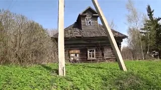 Abandoned village far away in the woods. The thrown houses. People left forever