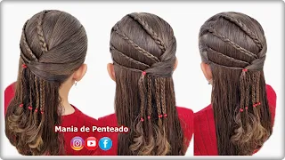 Penteado Fácil com Tranças Simples e Elásticos😍| Easy Hairstyle with Braids and Elastics for Girls 🥰