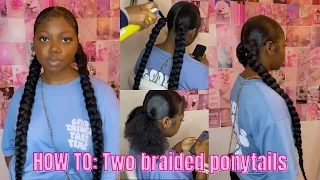 HOW TO: Two braided ponytails hair tutorial w/ braiding hair added