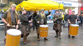 Scottish street band Clanadonia play "Hamsterheid" during St Andrew's Day celebrations in Perth 2018