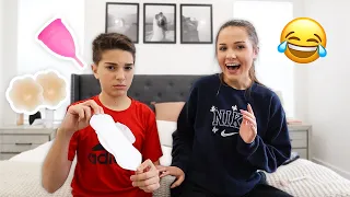 QUIZZING 10 YEAR OLD BROTHER ON FEMALE PRODUCTS!!