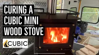 Our First Fire! Curing A Cubic Mini Wood Stove || 2020 Bus Conversion Ep 36